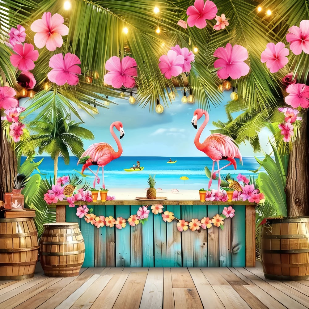 Tropical Backdrops Flamingo Palm Flower Summer Backdrop UK GTY3-287