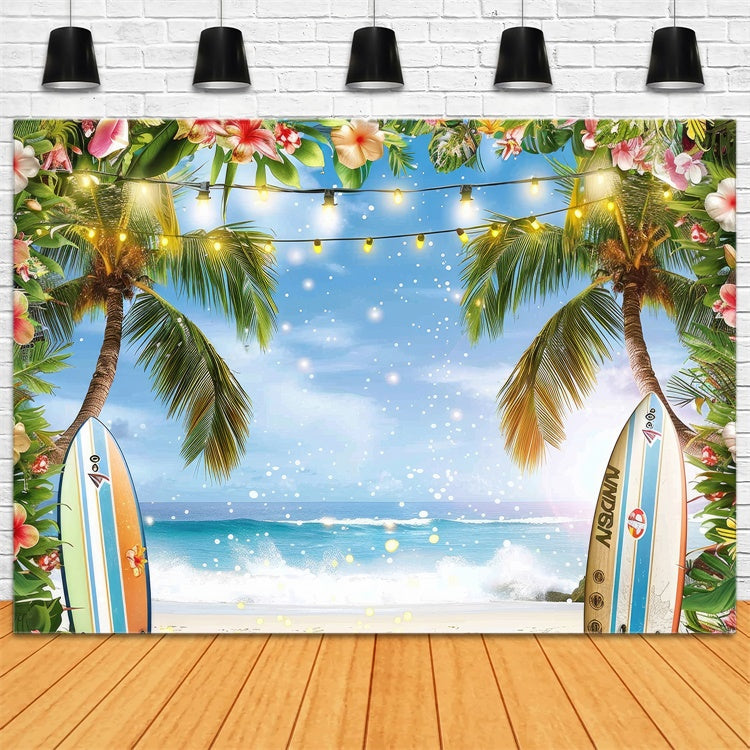 Beach Backdrops Surfboard Palm Tree Ocean Summer Backdrop UK GTY3-288