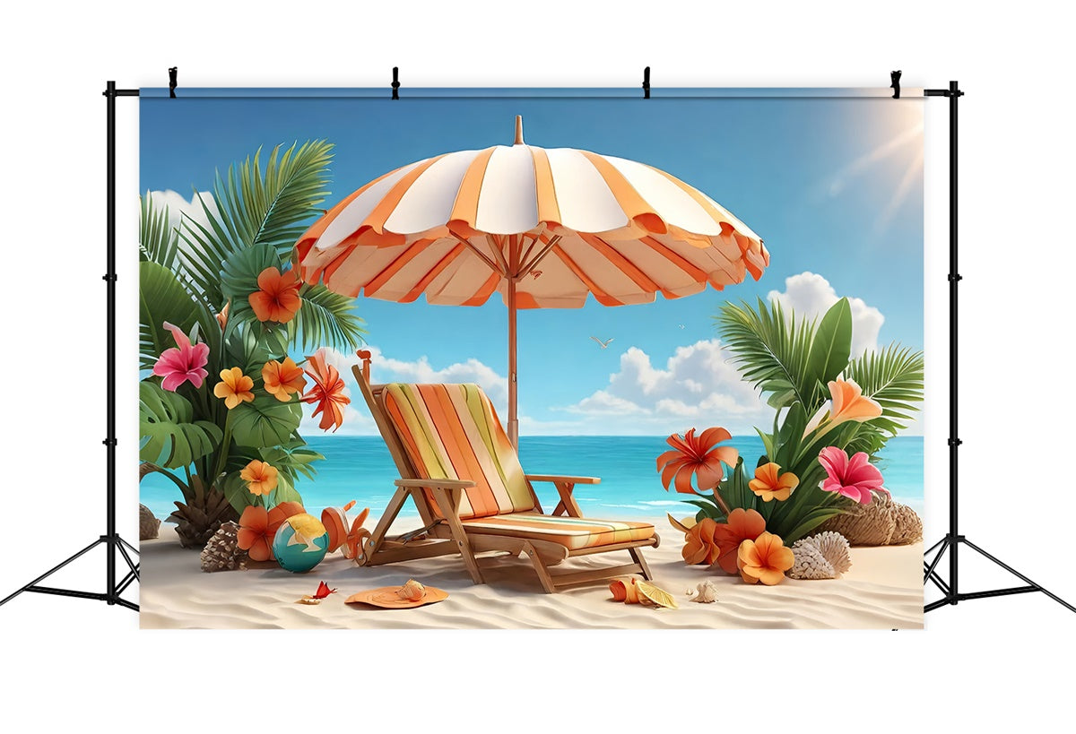 Tropical Beach Backdrop Palm Flower Chair Summer Backdrop UK GTY3-293