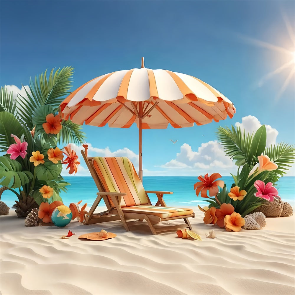Tropical Beach Backdrop Palm Flower Chair Summer Backdrop UK GTY3-293