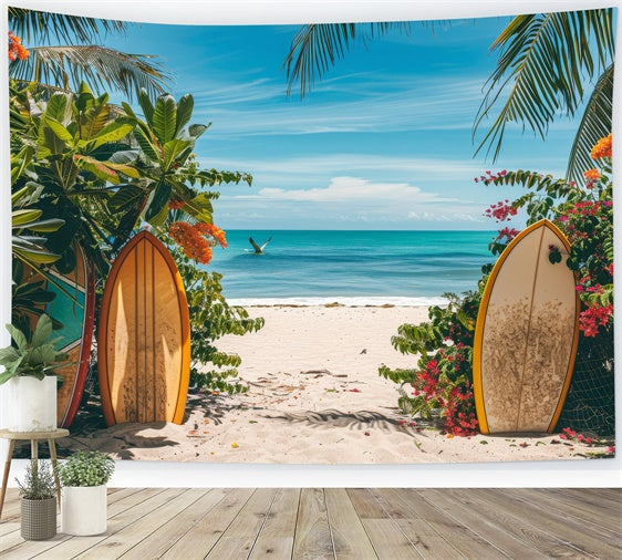 Beach Photo Backdrop Surfboard Flowers Sea Summer Backdrop UK GTY3-300