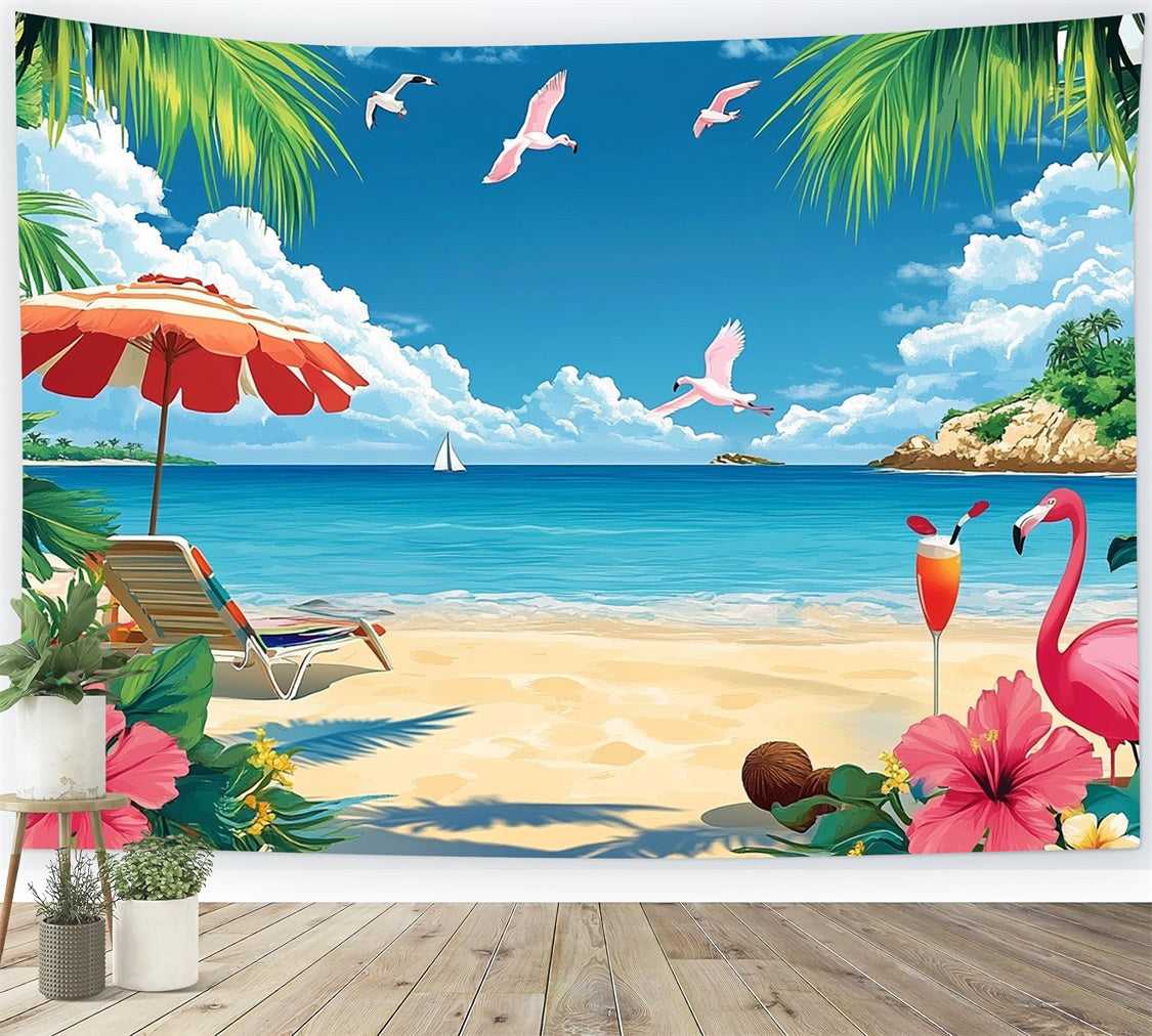 Tropical Photo Backdrop Flamingos Island Beach Summer Backdrop UK GTY3-304