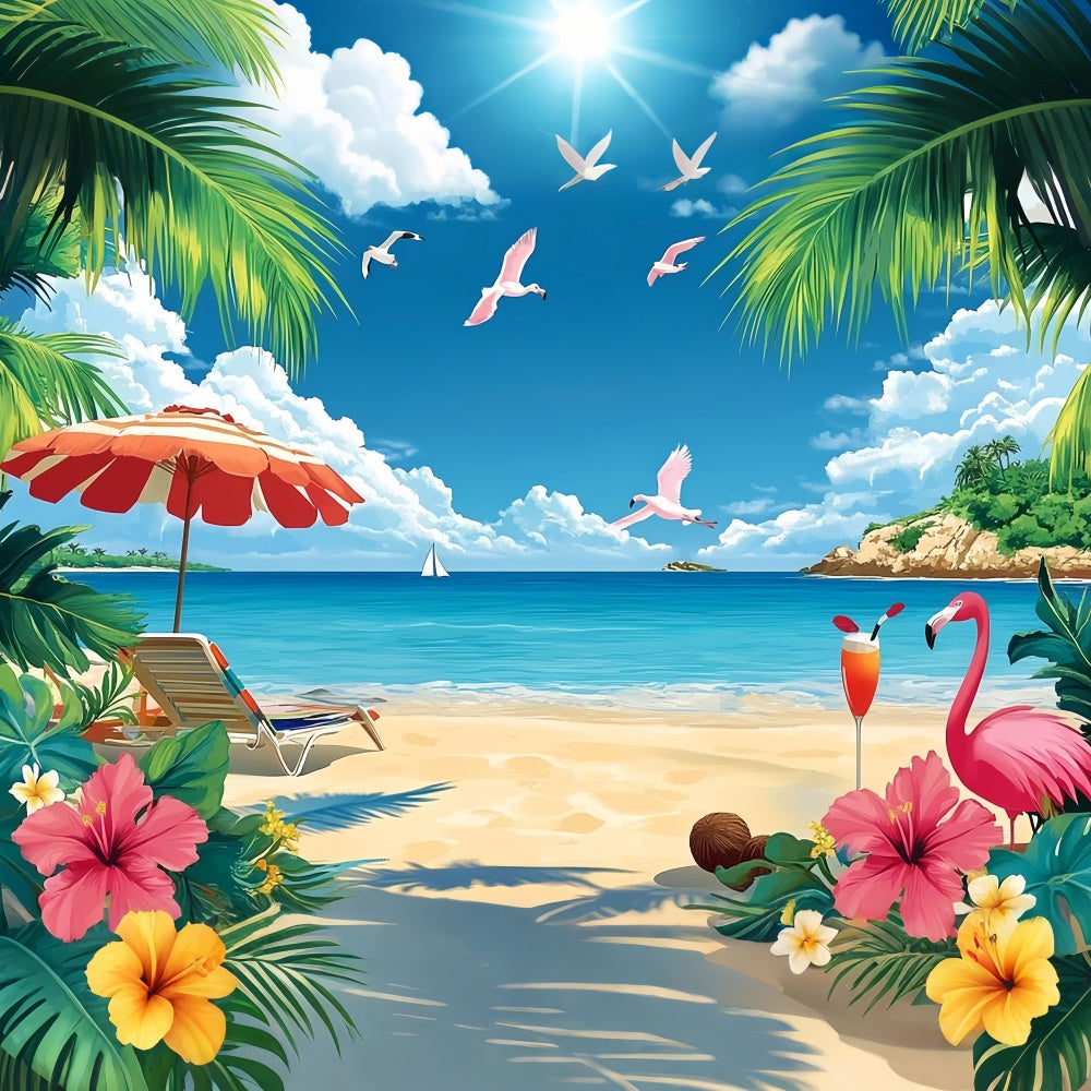 Tropical Photo Backdrop Flamingos Island Beach Summer Backdrop UK GTY3-304