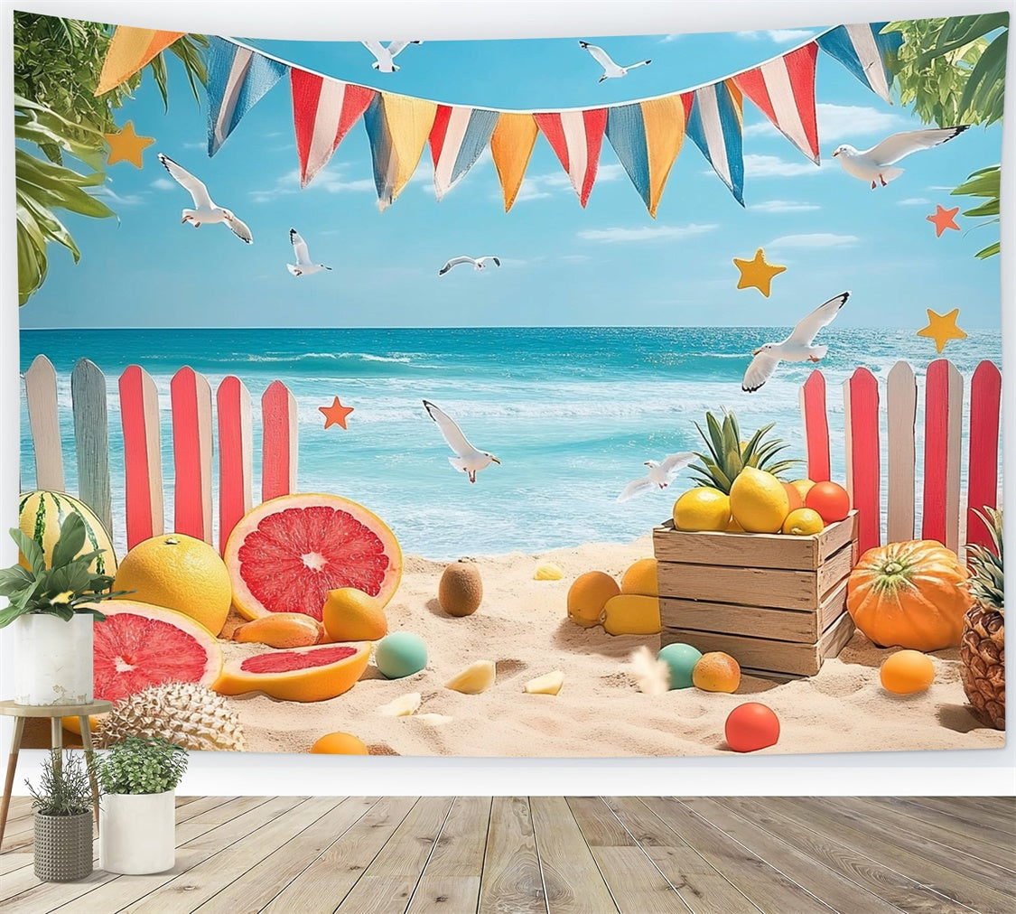 Beach Photo Backdrop Tropical Fruits Fence Summer Backdrop UK GTY3-305