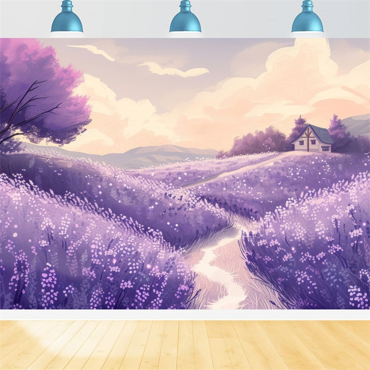 Floral Backdrop Charming Lavender Countryside Illustration Backdrop UK GTY3-34