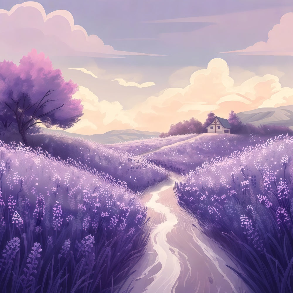 Floral Backdrop Charming Lavender Countryside Illustration Backdrop UK GTY3-34