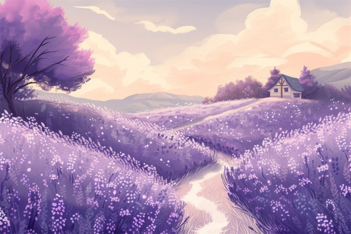Floral Backdrop Charming Lavender Countryside Illustration Backdrop UK GTY3-34