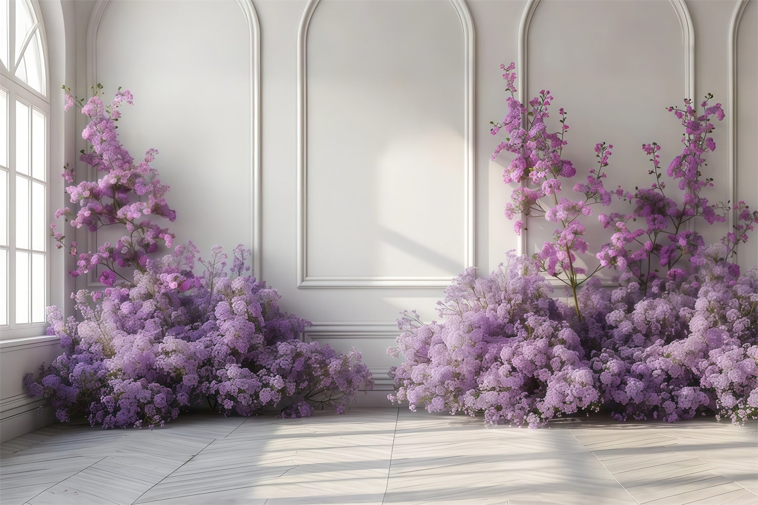 Purple Flowers Backdrop Graceful Purple Floral White Wall Backdrop UK GTY3-35