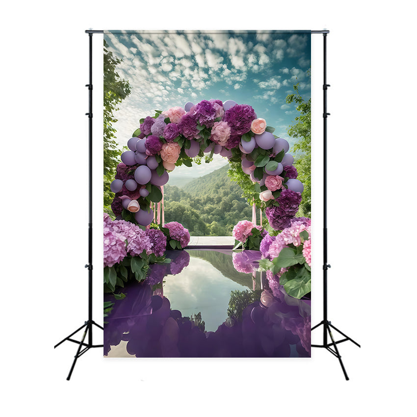 Purple Flower Backdrop Romantic Hydrangea Balloon Arch Backdrop UK GTY3-38