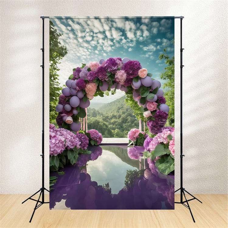 Purple Flower Backdrop Romantic Hydrangea Balloon Arch Backdrop UK GTY3-38