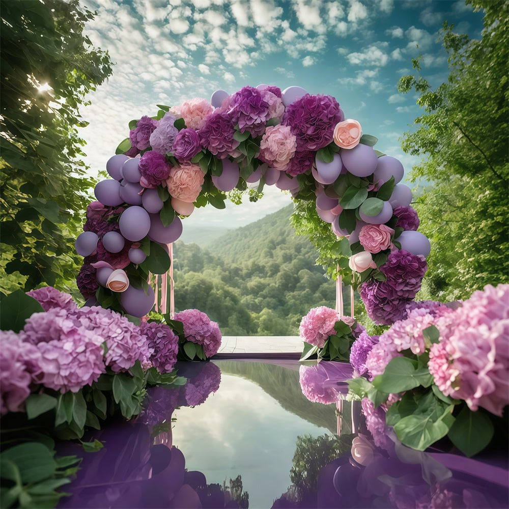 Purple Flower Backdrop Romantic Hydrangea Balloon Arch Backdrop UK GTY3-38