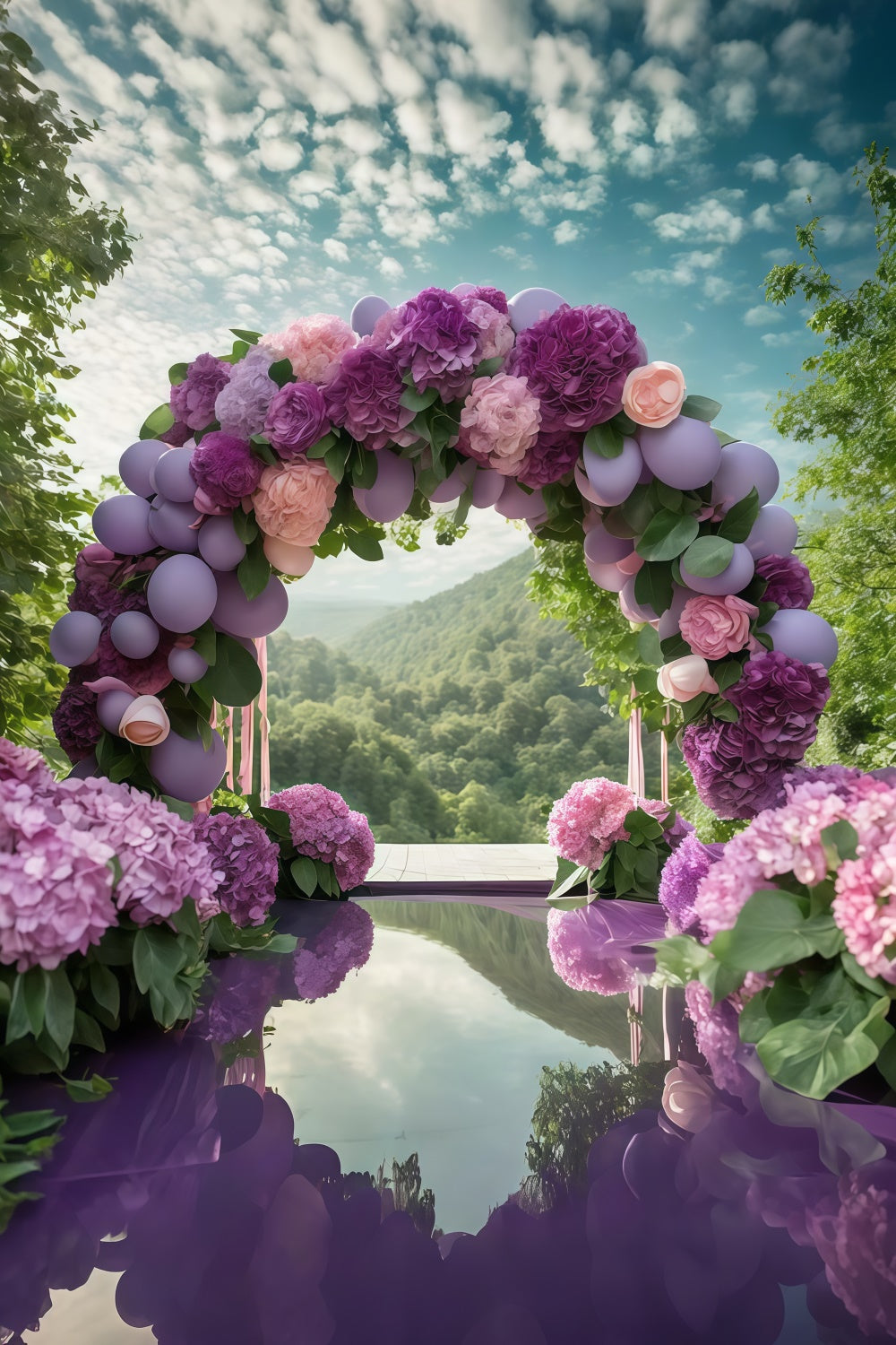 Purple Flower Backdrop Romantic Hydrangea Balloon Arch Backdrop UK GTY3-38