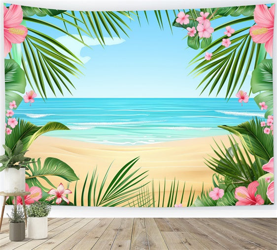 Photo Backdrop Beach Tropical Flower Frame Beach Backdrop UK GTY3-389