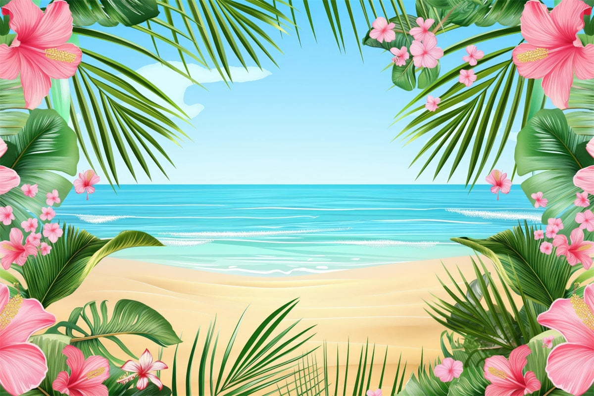 Photo Backdrop Beach Tropical Flower Frame Beach Backdrop UK GTY3-389