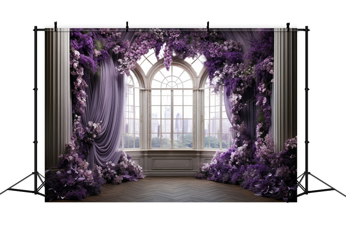Purple Floral Backdrop Elegant Lavender Flower Window Backdrop UK GTY3-39