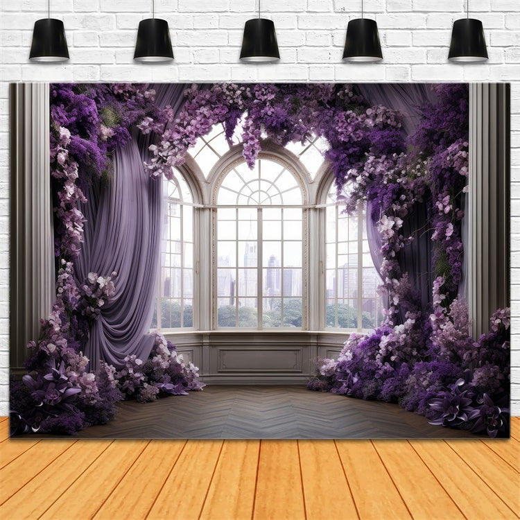 Purple Floral Backdrop Elegant Lavender Flower Window Backdrop UK GTY3-39