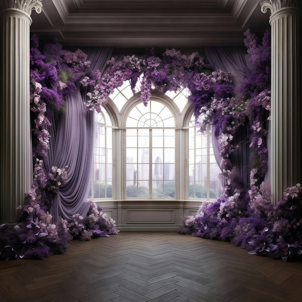 Purple Floral Backdrop Elegant Lavender Flower Window Backdrop UK GTY3-39