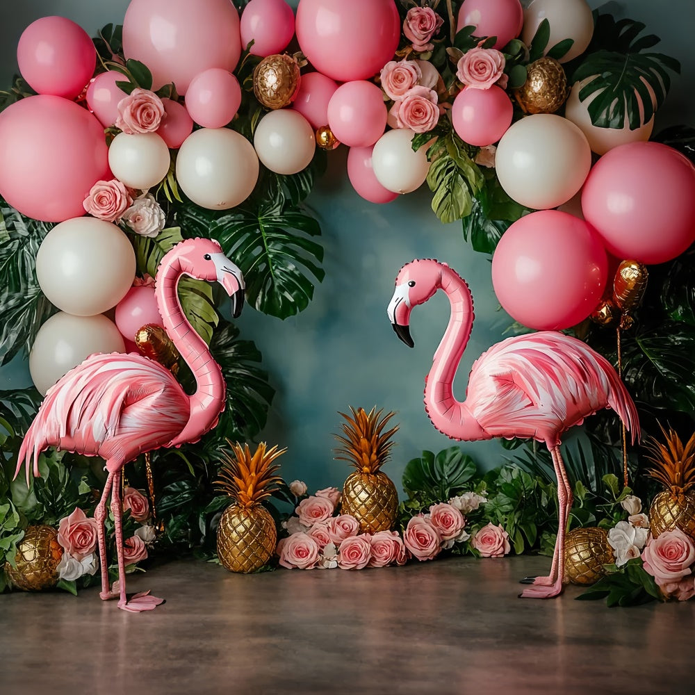 Tropical Photo Backdrop Balloon Flamingo Floral Summer Backdrop UK GTY3-395