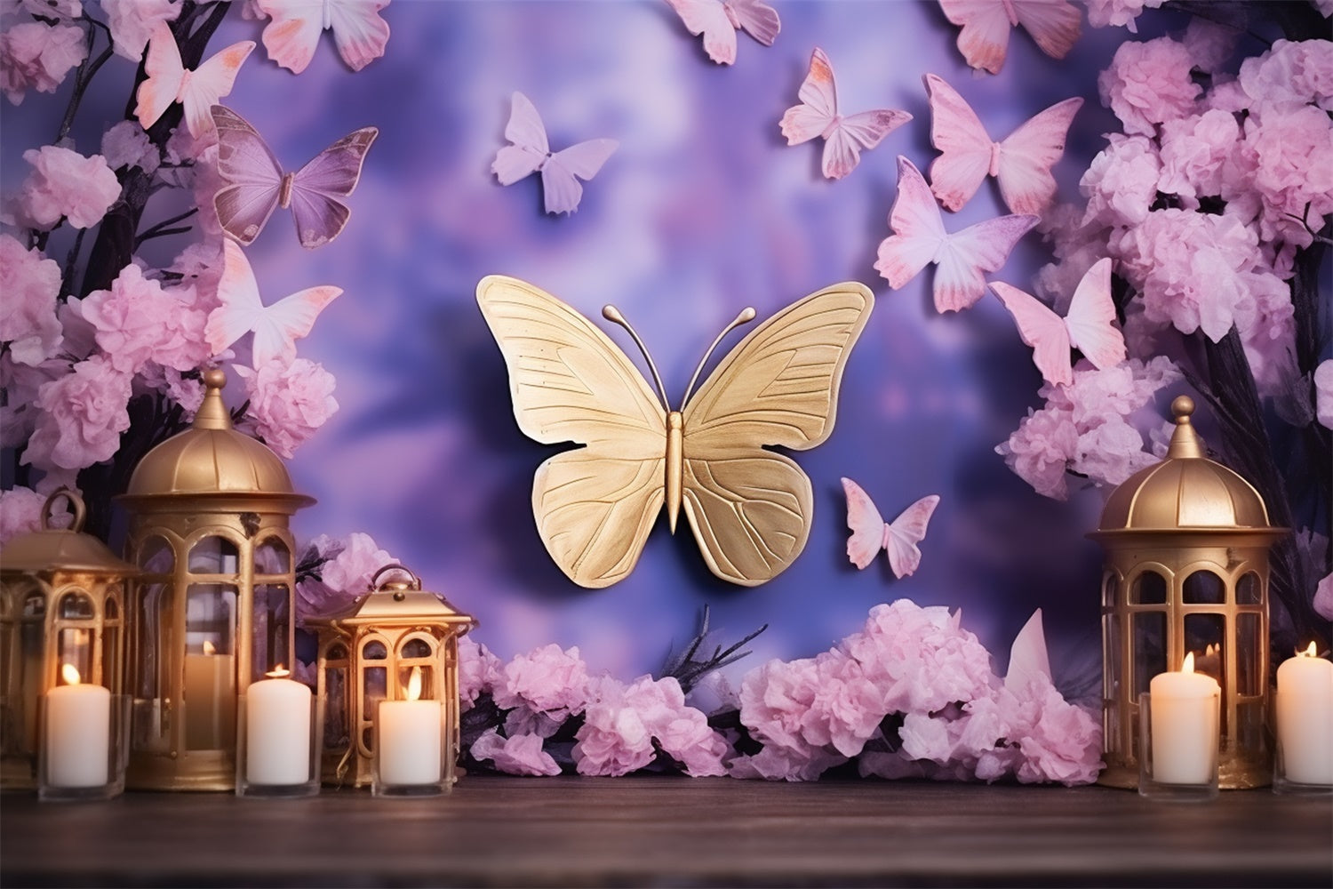 Summer Backdrops Purple Butterfly Glow Fantasy Backdrop UK GTY3-397