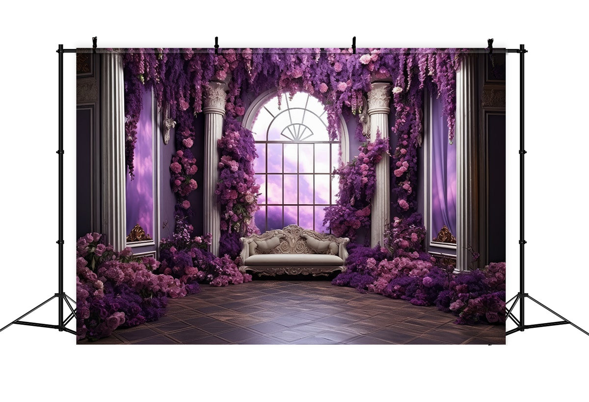 Flower Photography Backdrop Royal Violet Garden Window Backdrop UK GTY3-40