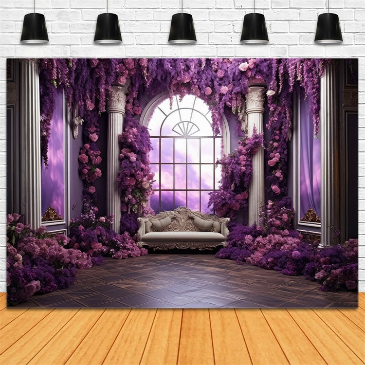 Flower Photography Backdrop Royal Violet Garden Window Backdrop UK GTY3-40