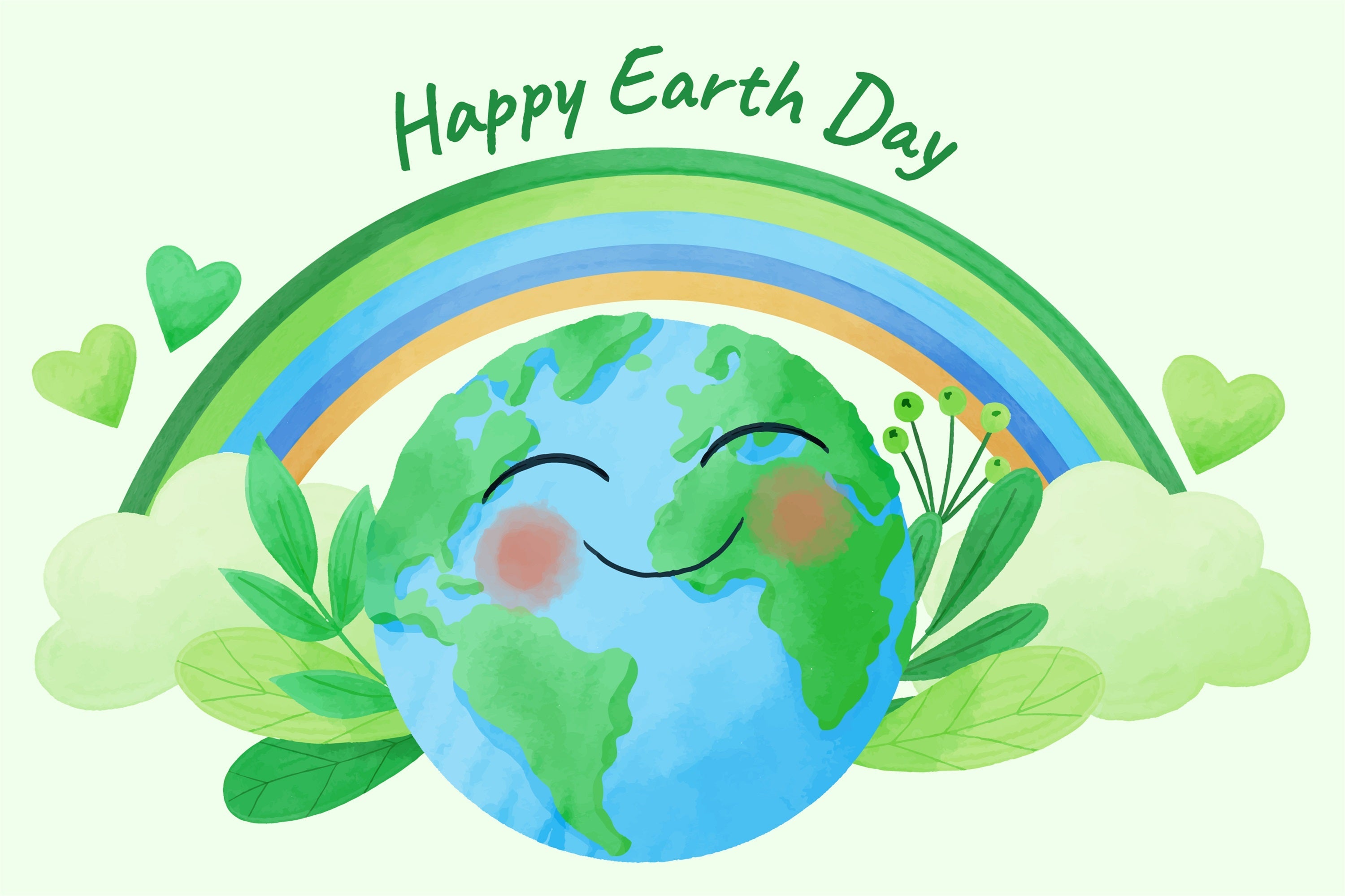 Happy Earth Day Backdrop Smiling Planet Green Leaves Theme Backdrop UK GTY3-43