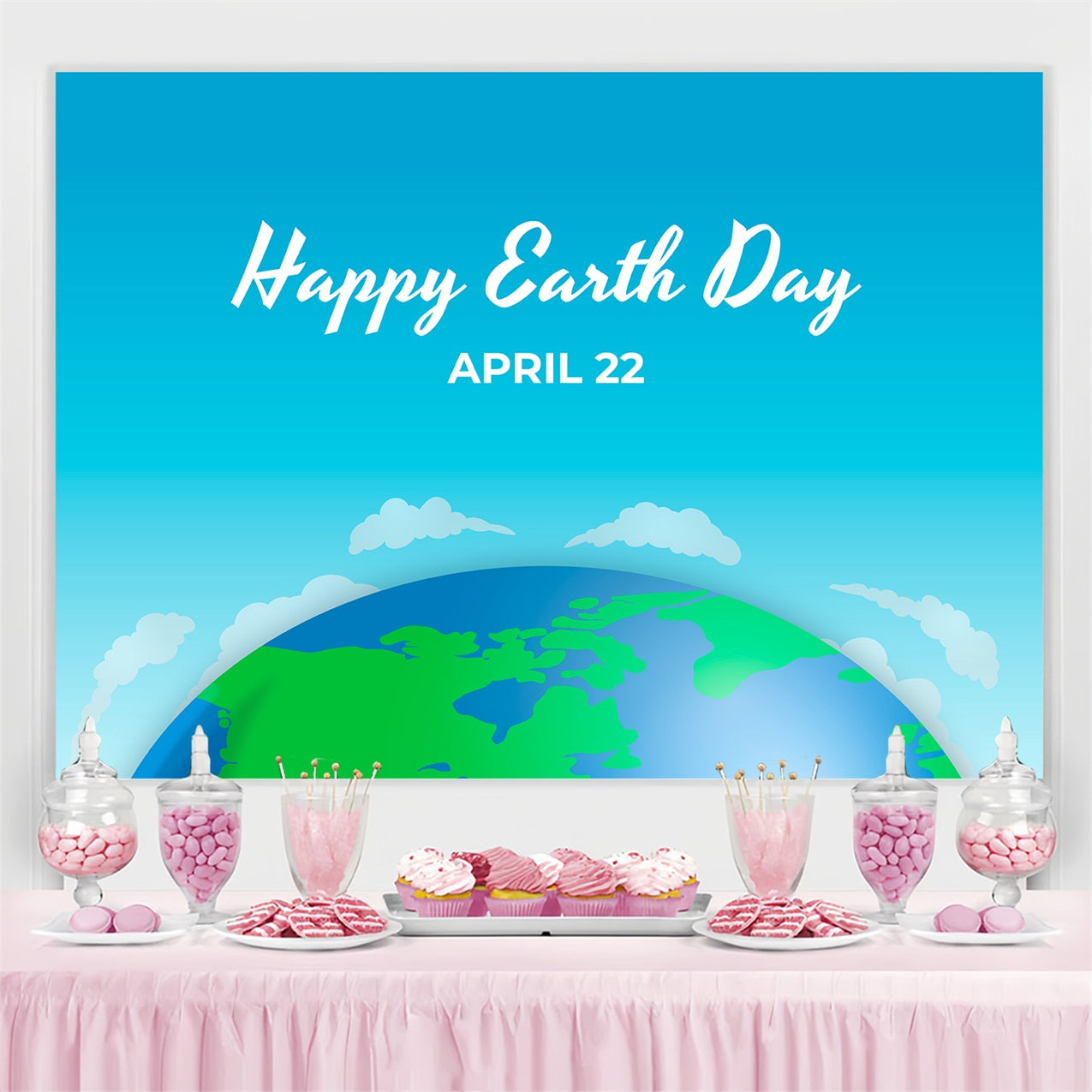 Happy Earth Day Backdrop Blue Sky Earth Design Backdrop UK GTY3-44
