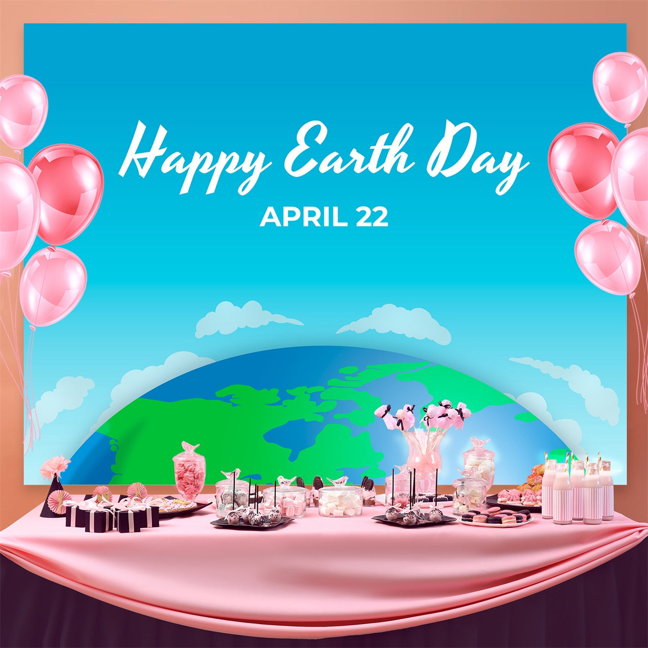 Happy Earth Day Backdrop Blue Sky Earth Design Backdrop UK GTY3-44