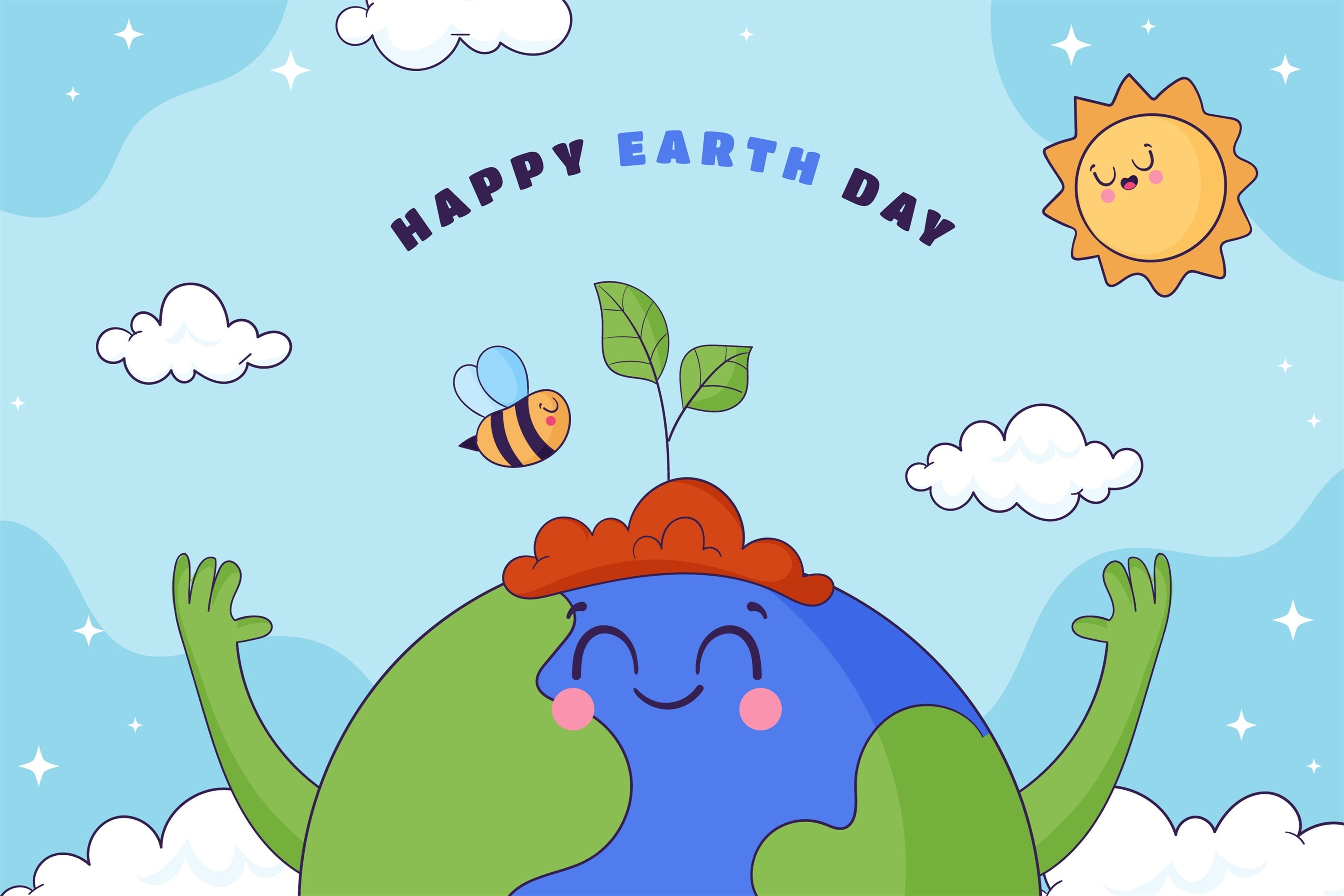 Happy Earth Day Backdrop Cartoon Earth Green Hands Backdrop UK GTY3-45