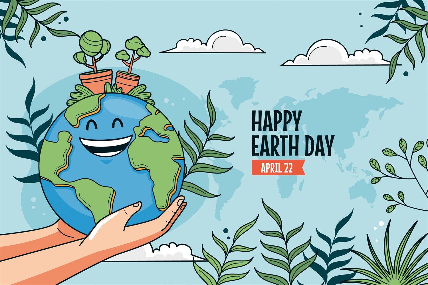 Happy Earth Day Backdrop Smiling Earth Hands Holding Backdrop UK GTY3-46