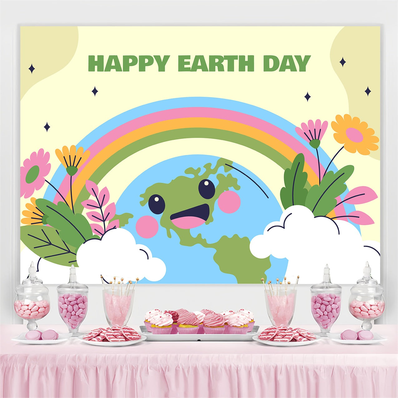 Happy Earth Day Backdrop Adorable Planet Earth Floral Backdrop UK GTY3-47