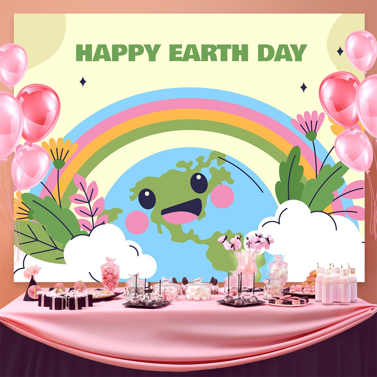 Happy Earth Day Backdrop Adorable Planet Earth Floral Backdrop UK GTY3-47