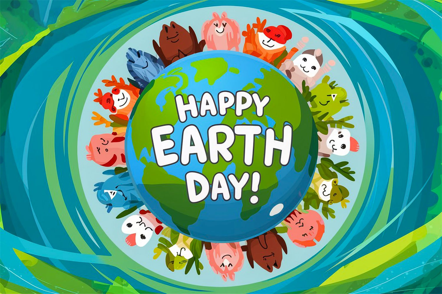 Happy Earth Day Backdrop Animal Friends Protecting Earth Backdrop UK GTY3-50