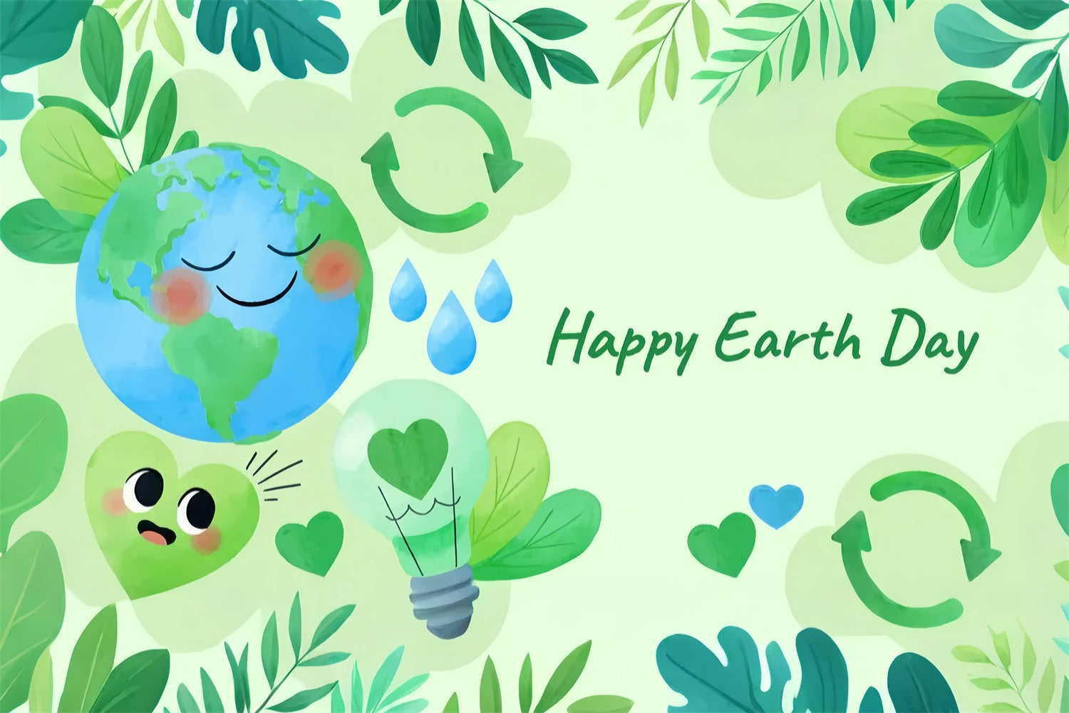Happy Earth Day Backdrop Eco Conservation Watercolor Backdrop UK GTY3-51