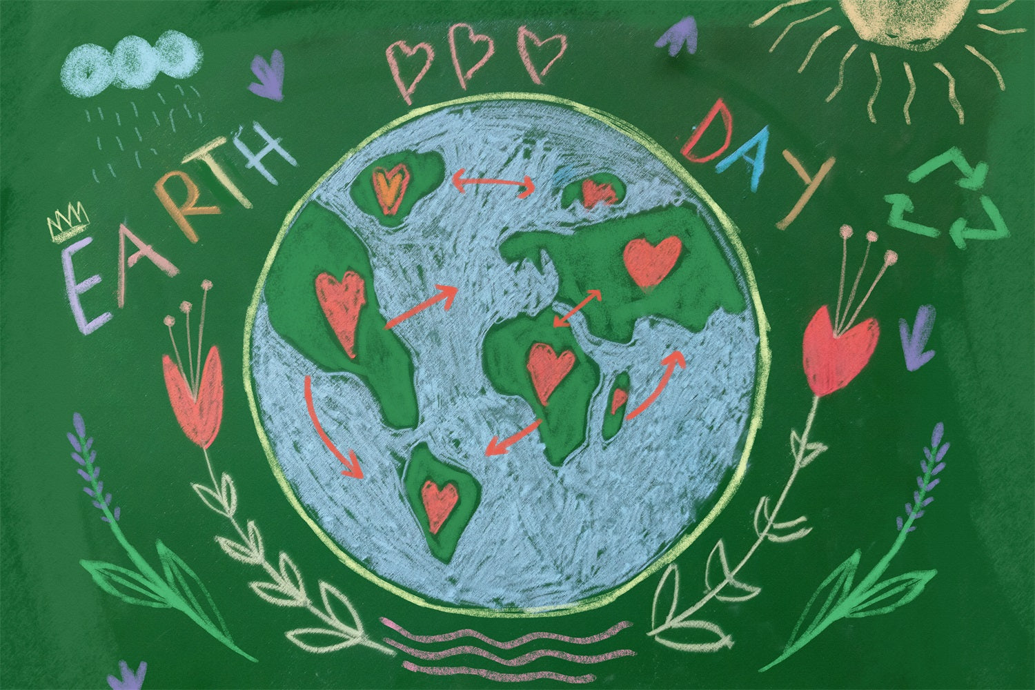 Happy Earth Day Backdrop Chalkboard Hand-Drawn Earth Backdrop UK GTY3-53