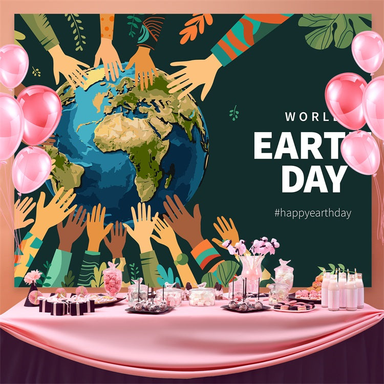 Happy Earth Day Backdrop Hands Around the World Backdrop UK GTY3-54