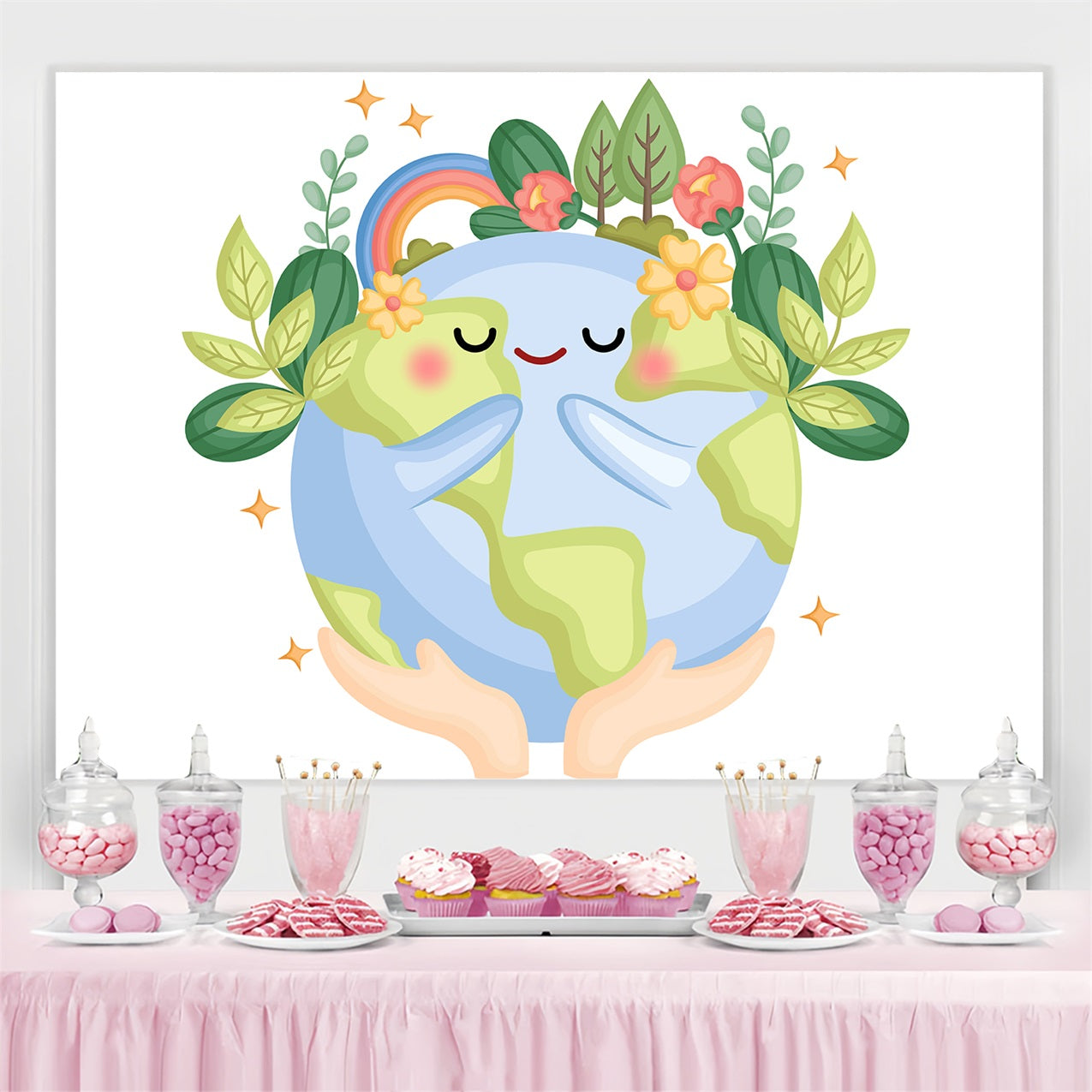 Happy Earth Day Backdrop Cute Planet Hugging Nature Backdrop UK GTY3-57