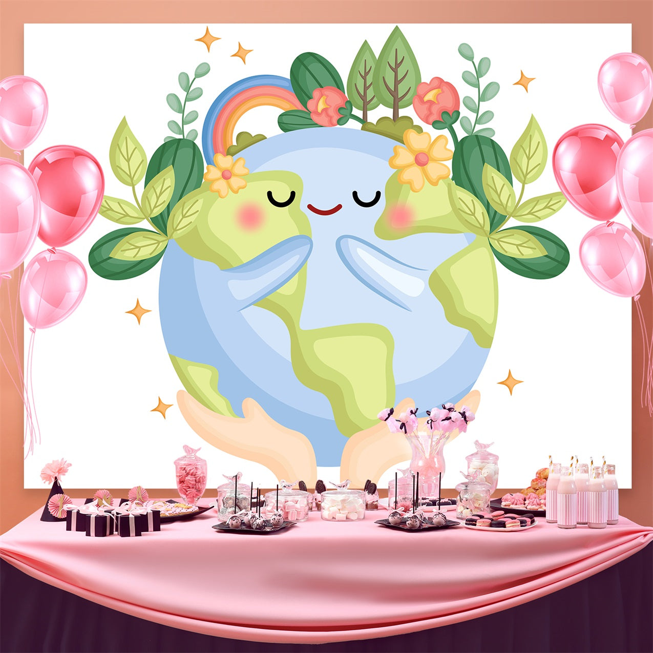 Happy Earth Day Backdrop Cute Planet Hugging Nature Backdrop UK GTY3-57