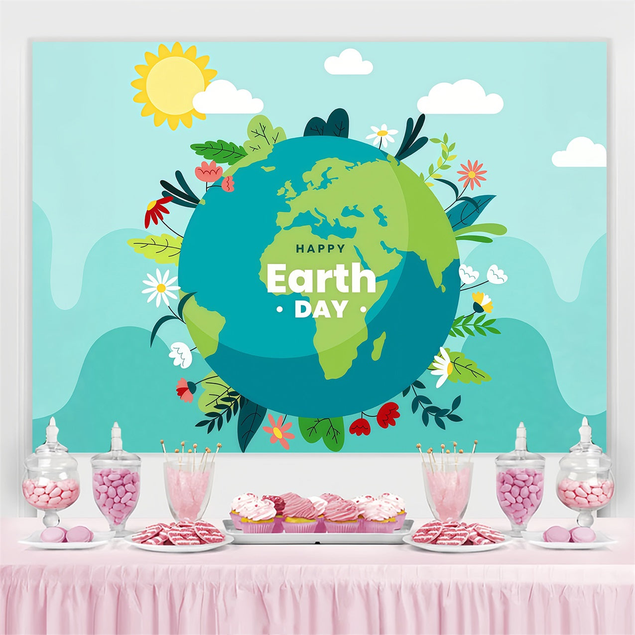 Happy Earth Day Backdrop Blue Sky Sunshine Nature Photography Backdrop UK GTY3-59