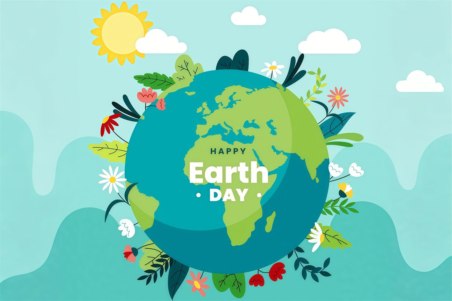 Happy Earth Day Backdrop Blue Sky Sunshine Nature Photography Backdrop UK GTY3-59
