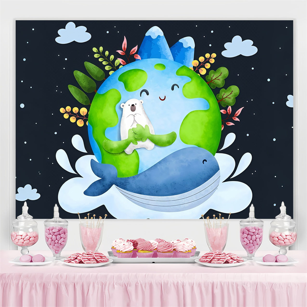 Happy Earth Day Backdrop Polar Bear Whale Eco-Friendly Backdrop UK GTY3-60