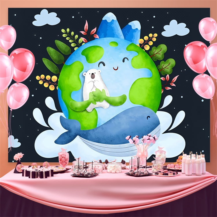 Happy Earth Day Backdrop Polar Bear Whale Eco-Friendly Backdrop UK GTY3-60