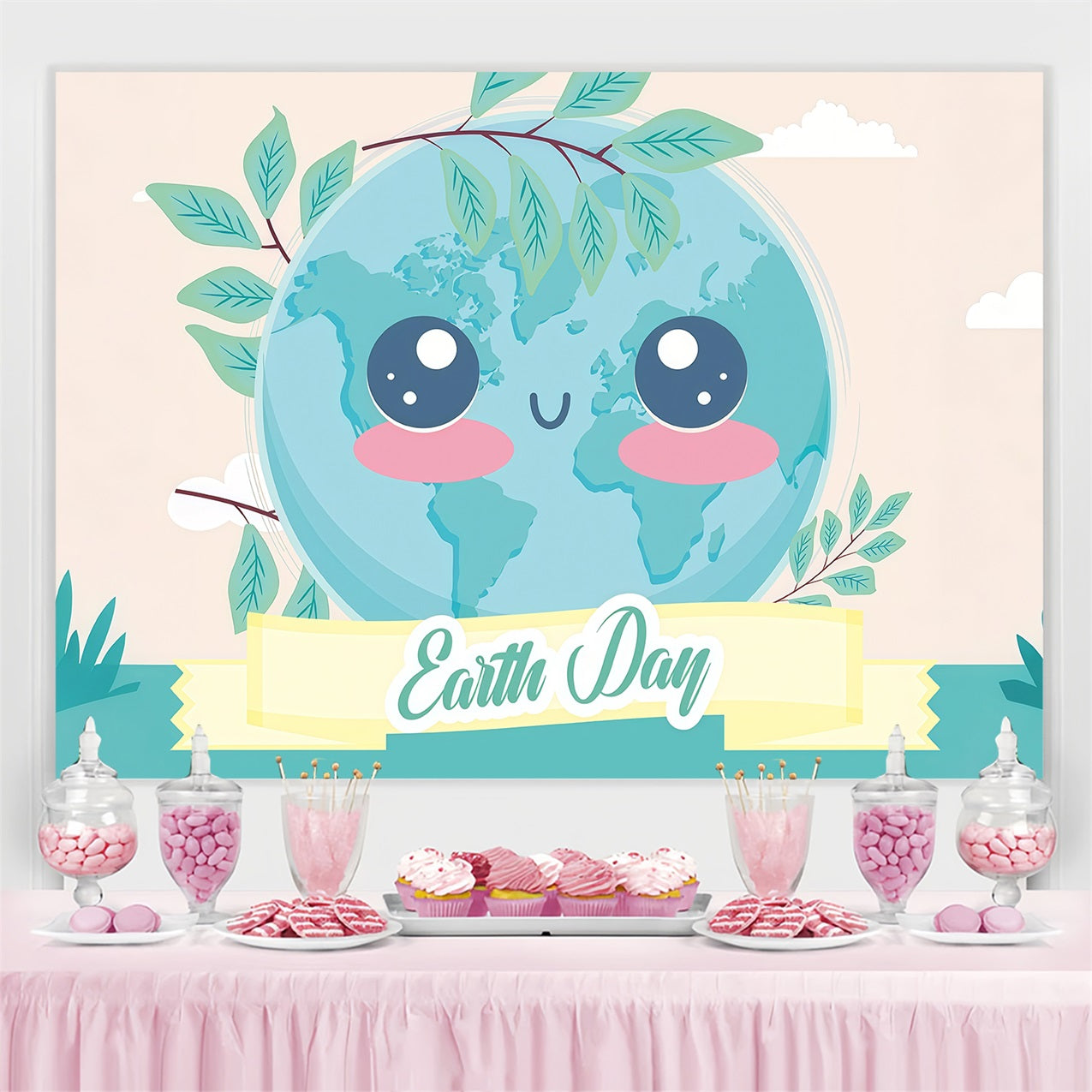 Happy Earth Day Backdrop Smiling Planet Earth Backdrop UK GTY3-61