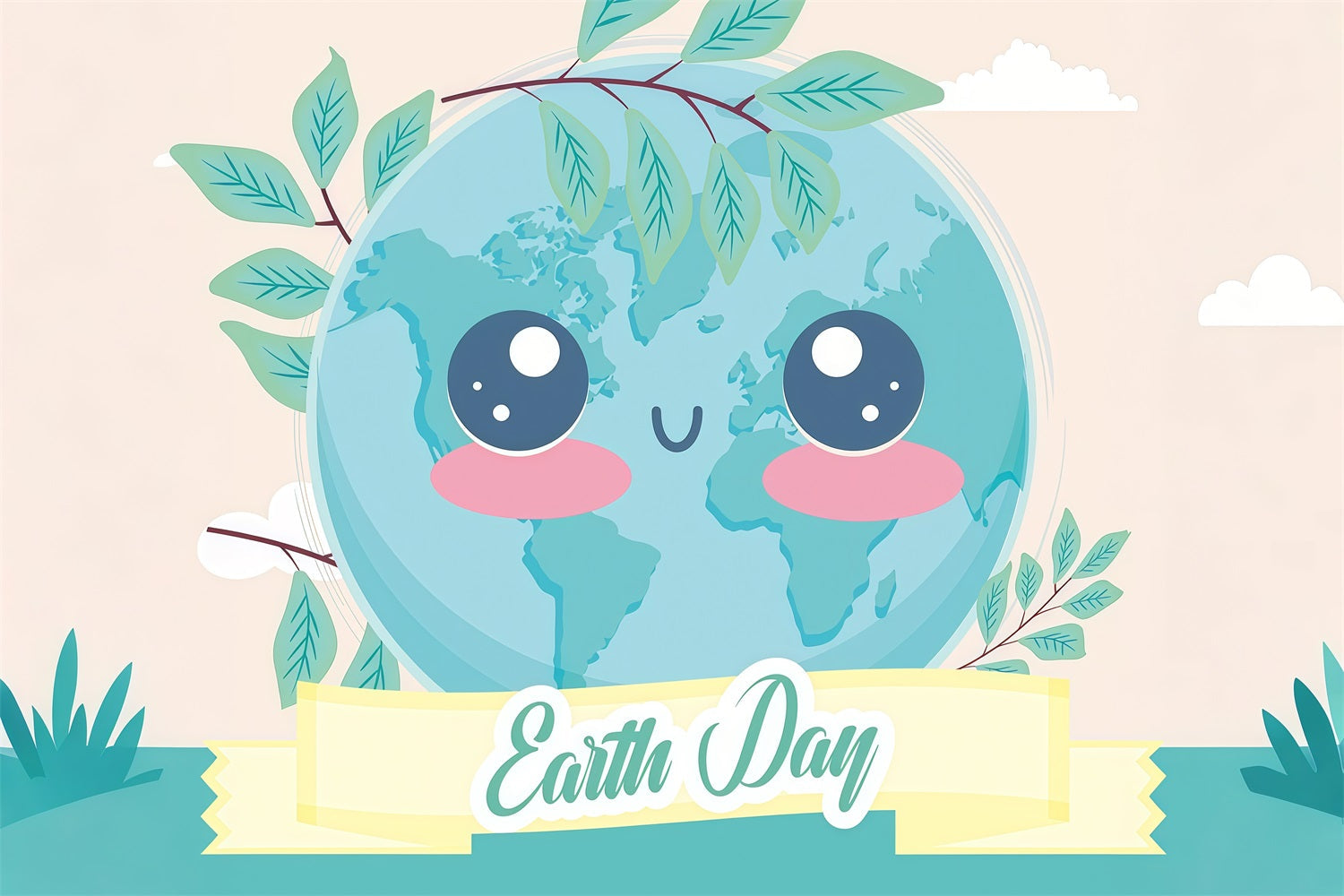 Happy Earth Day Backdrop Smiling Planet Earth Backdrop UK GTY3-61