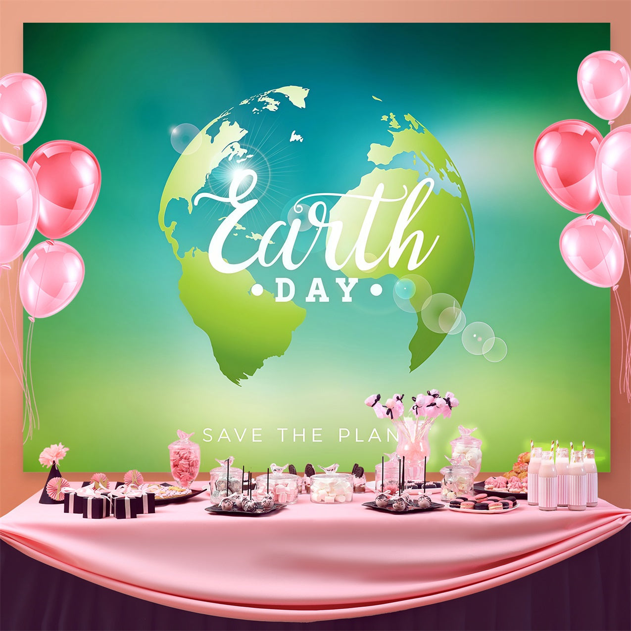 Happy Earth Day Backdrop Eco-Peaceful Green Planet Backdrop UK GTY3-62
