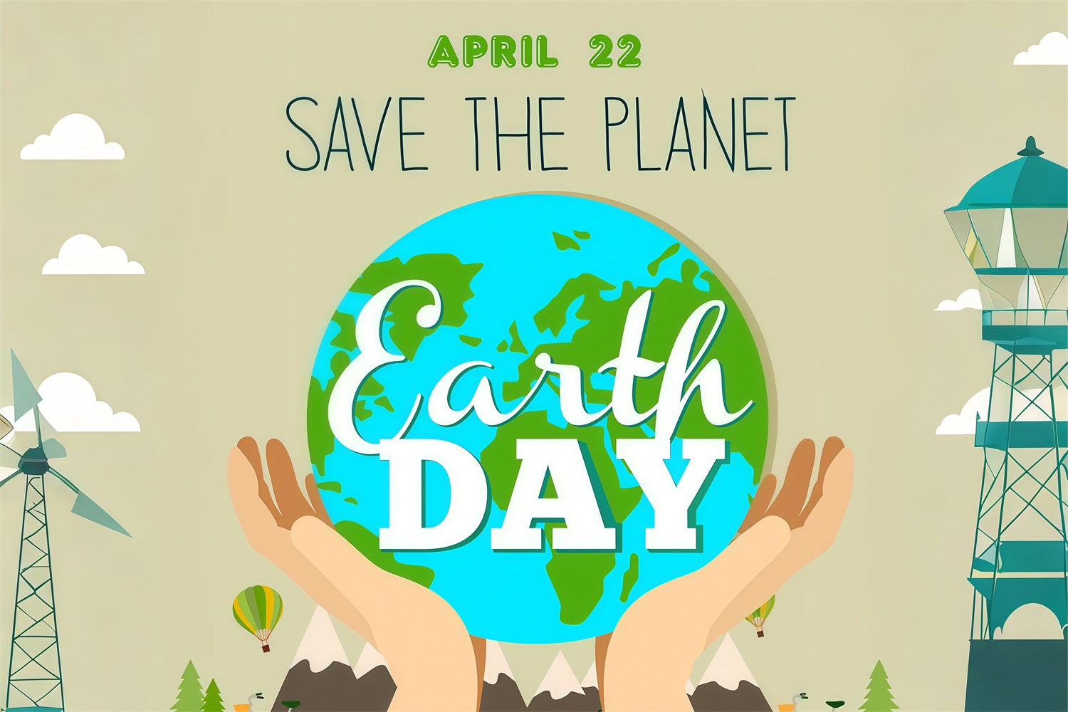 Happy Earth Day Backdrop April 22 Hands Holding Earth Backdrop UK GTY3-63