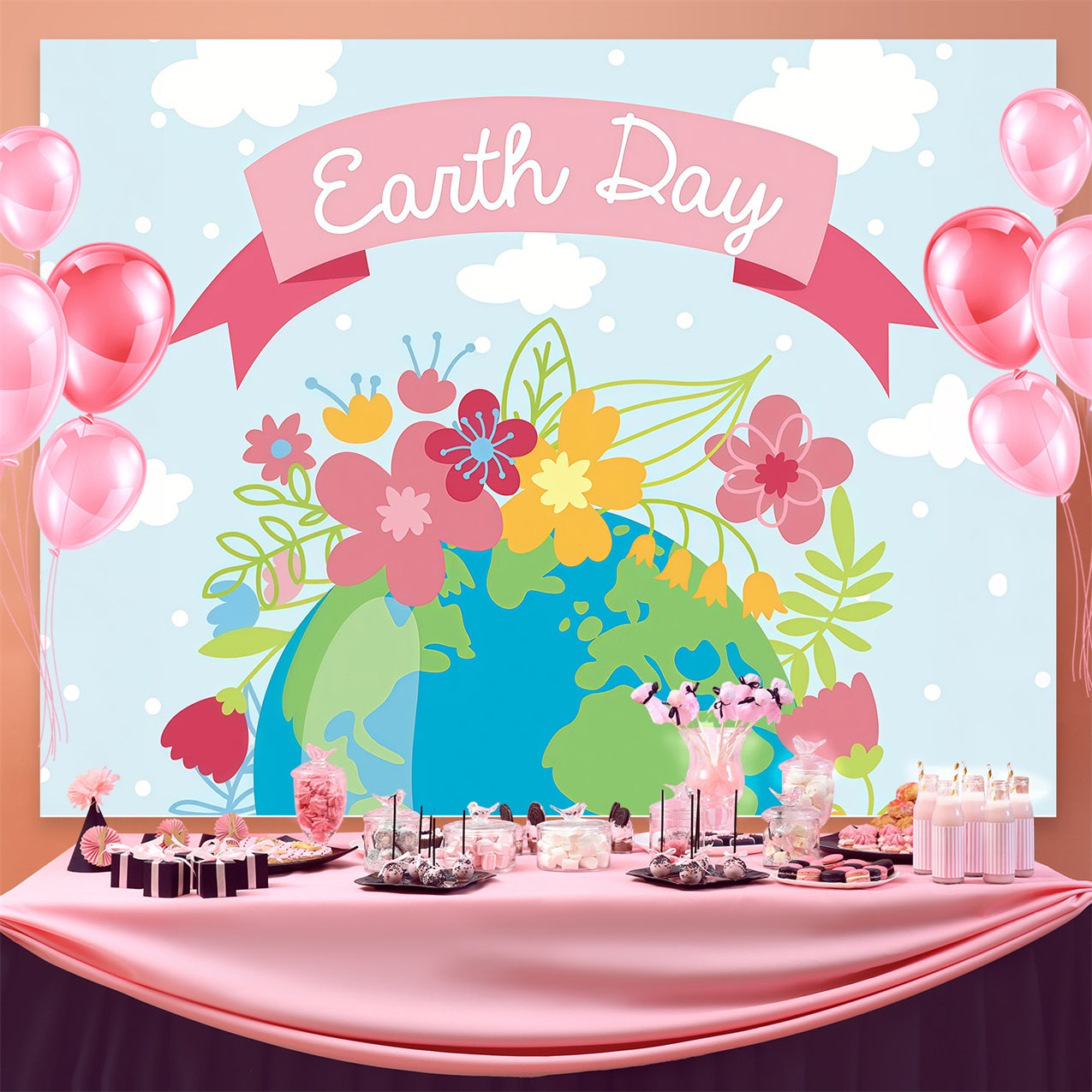 Happy Earth Day Backdrop Floral Earth Day Celebration Backdrop UK GTY3-66