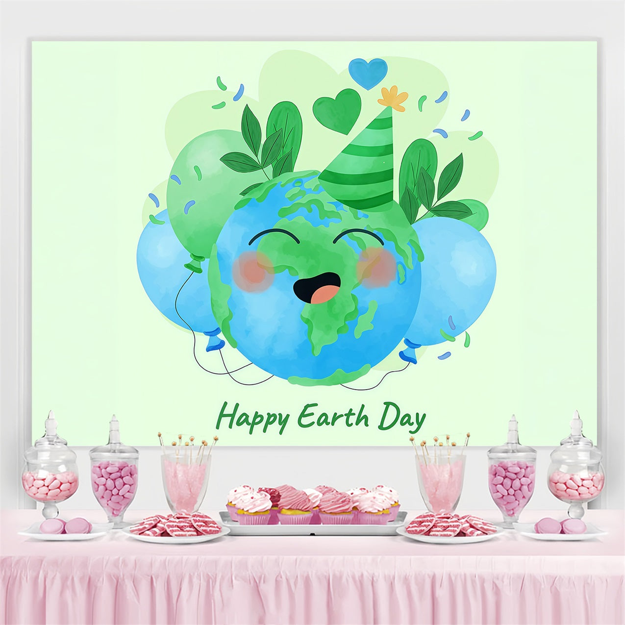 Happy Earth Day Backdrop Smiling Planet Party Hat Celebration Backdrop UK GTY3-67