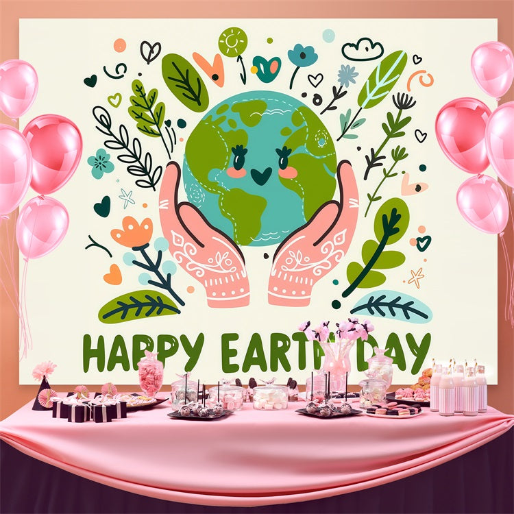 Happy Earth Day Backdrop Floral Love Hand Drawn Backdrop UK GTY3-68