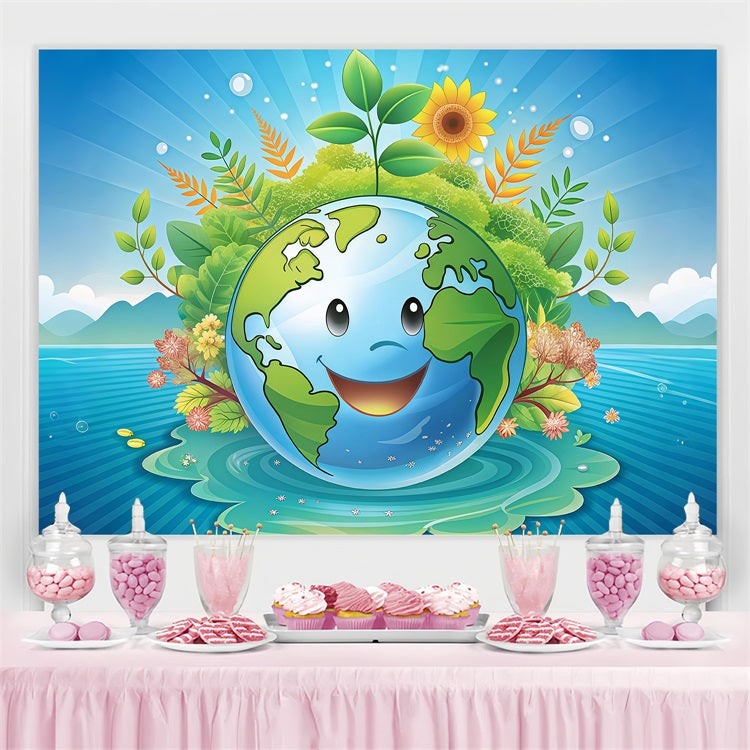 Happy Earth Day Backdrop Smiling Earth Surrounded Nature Backdrop UK GTY3-70